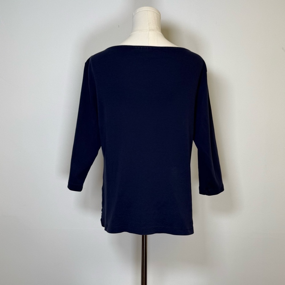 Karen Scott Studded Boat Neck Cotton Top Navy 3/4 Sleeve Women’s Petite Large - Picture 4 of 7